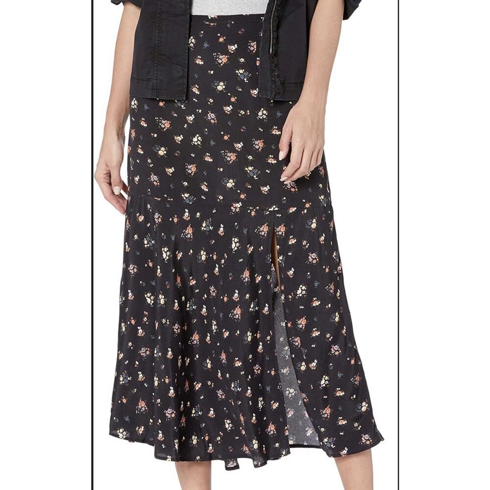 Paige Size Large L Black Long Floral Maxi Skirt Boho Cottage Core Vibes Zipper